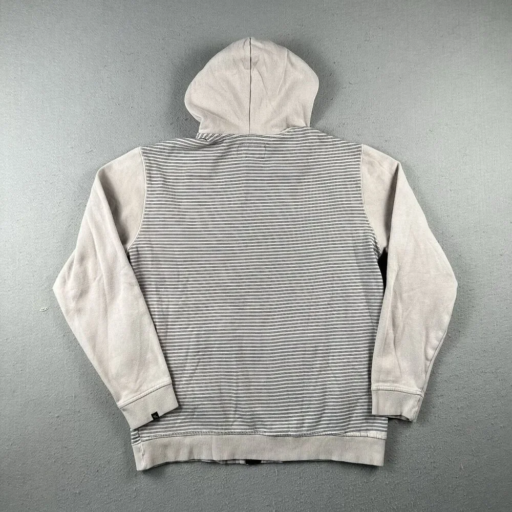Lost Skateboard Hoodie Men's Medium Tan Striped Full Zip‎ Surf Sweatshirt